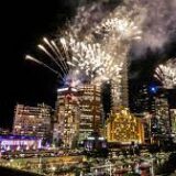 Fireworks over the city of Melbourne, Australia