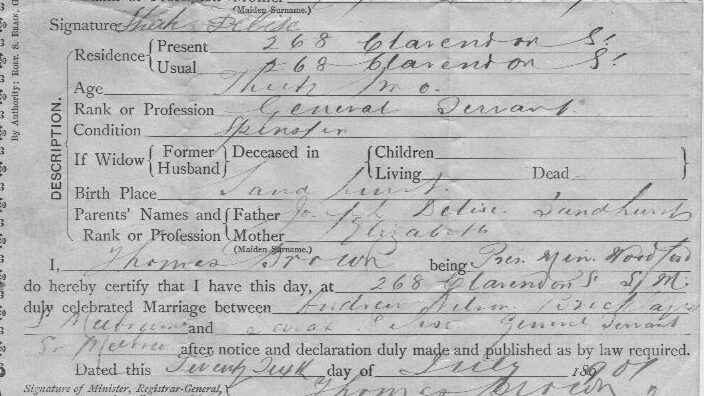 Marriage Certificate of Sarah Jane Delise & Andrew Wilson